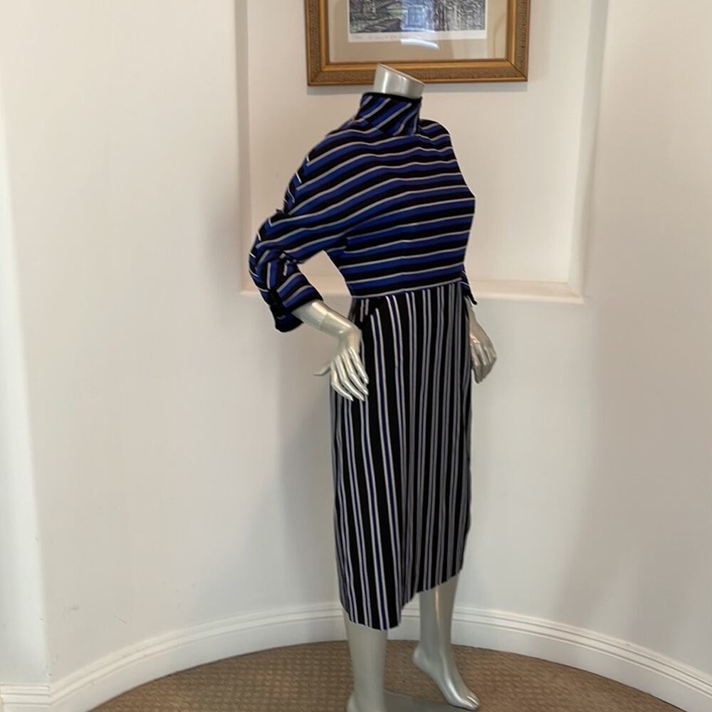 Olympia Le-Tan Striped Dress Sz 42 Blue Black Mock Neck Paris Designer - Picture 7 of 16